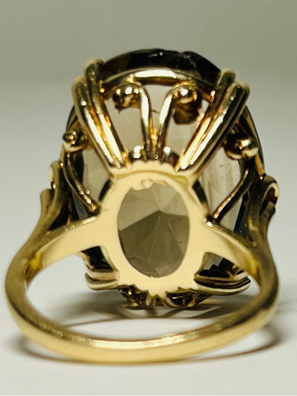 14k Gold Brilliant-Cut Smoky Quartz Estate Vintage Cocktail Ring, Size 7 1/4 - Picture 6 of 15